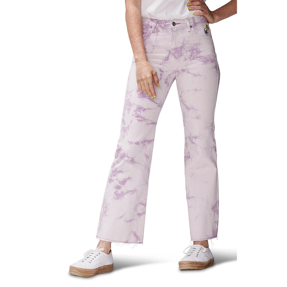 Lee Purple Tie Dye High Waist‎ Crop Boot Cut Jeans 26 x 28 Raw Edge at Ankle - Picture 12 of 17
